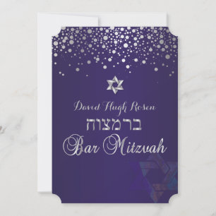 PixDezines verblasste Silber/Bar Mitzvah/lila Einladung