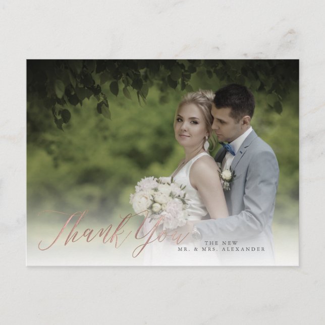 PixDezines Vielen Dank/Imitats Rose Gold Calligraf Postkarte (Vorderseite)