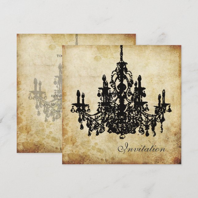 PixDezines VINTAG CHANDELIER / IMITAT PARCHMENT Einladung (Vorne/Hinten)