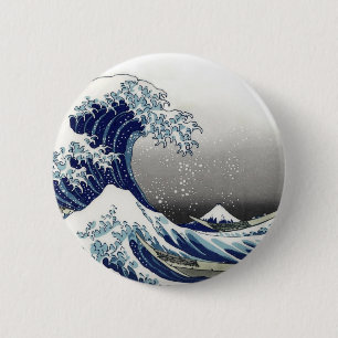 PixDezines Vintag, Great Wave, Hokusai 葛 飾 北 斎 の 神 Button