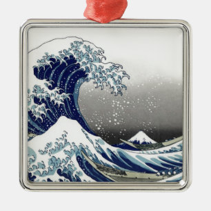 PixDezines Vintag, Great Wave, Hokusai 葛 飾 北 斎 の 神 Silbernes Ornament