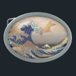 PixDezines Vintag, Große Welle, Hokusai 葛 飾 北 斎 の  Ovale Gürtelschnalle<br><div class="desc">Pix Dezinves Vintag von japanischer Kunst mit Imitaten goldenen Akzent. Die Große Welle von Kanagawa ist eine der am meisten gesehenen weltweit. Der Künstler,  Hokusai,  1832 (Edo Periode). Okinami als die großen Wellen darzustellen,  NICHT als Tsunami. Digitale Verstärkung durch PixDezines. Copyright © 2008-2014 PixDezines.com™ und PixDezines™ auf zazzle.com</div>
