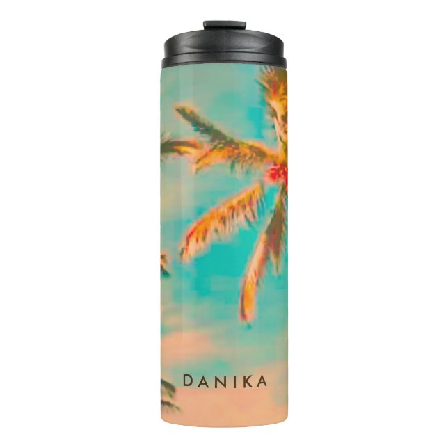PixDezines Vintag Hawaiian Beach/Aquamarin Thermosbecher (Vorderseite)