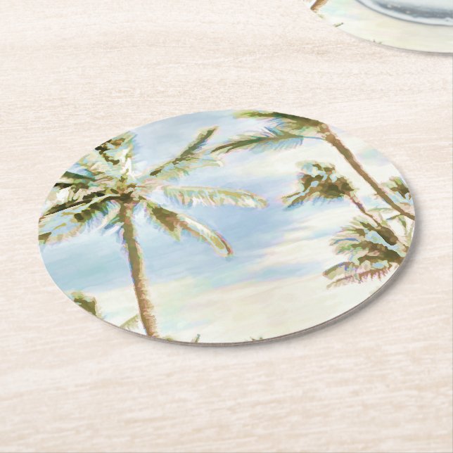 PixDezines Vintag Hawaiian Beach/Blue Runder Pappuntersetzer (Angewinkelt)