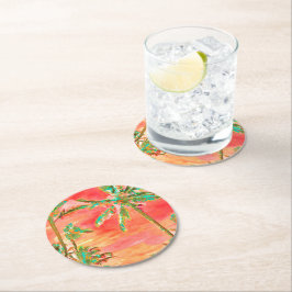 PixDezines Vintag Hawaiian Beach/Coral/Aquamarin Runder Pappuntersetzer
