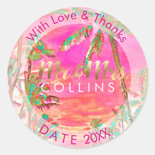 PixDezines Vintag Hawaiian Beach/Vielen Dank Runder Aufkleber (Vorderseite)