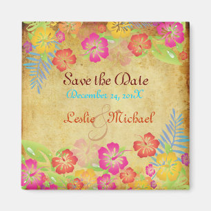 PixDezines Vintag Leis Hibiskus, Save the Date Magnet