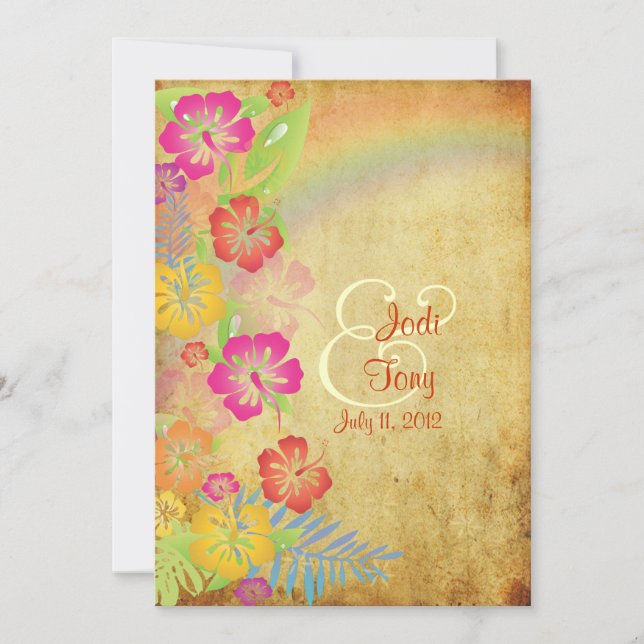 PixDezines Vintag/Leis/Luau/Hibiskus+Regenbogen Einladung (Vorderseite)