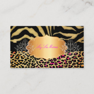 PixDezines VINTAG LEOPARD+ZEBRA+IMITATE+GOLD+LABEL Visitenkarte