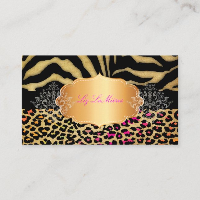 PixDezines VINTAG LEOPARD+ZEBRA+IMITATE+GOLD+LABEL Visitenkarte (Vorderseite)