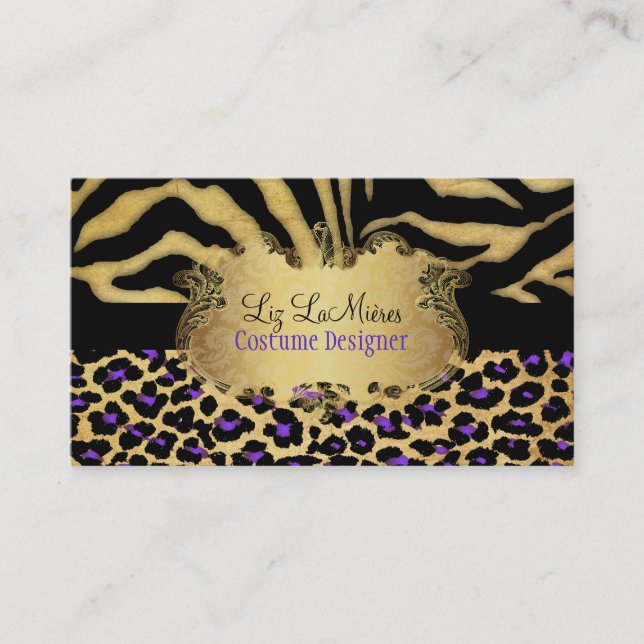 PixDezines VINTAG LEOPARD+ZEBRA+IMITATE+GOLD+LABEL Visitenkarte (Vorderseite)