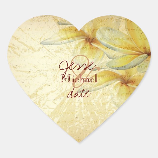 PixDezines Vintag Plumeria Herz-Aufkleber (Vorderseite)