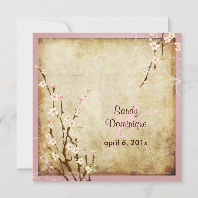 PixDezines Vintag Sakura, DIY Farben! Einladung (Vorderseite)