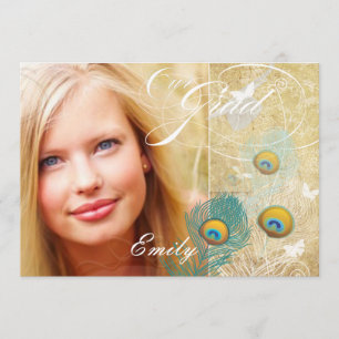 PixDezines vintage Abschlussfoto+diy Pfau Einladung