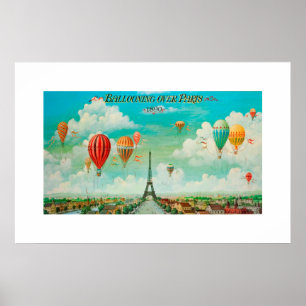 PixDezines Vintage-Ballonfahren über Paris Poster