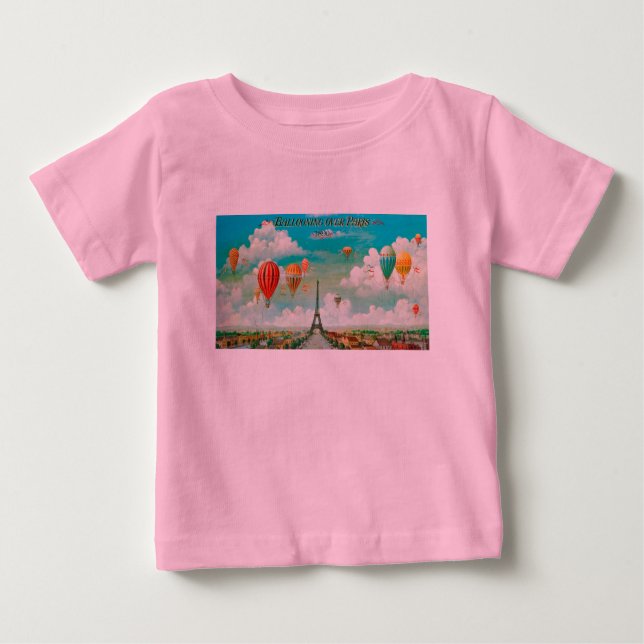 PixDezines Vintage Ballons/Eiffel/Paris Baby T-shirt (Vorderseite)