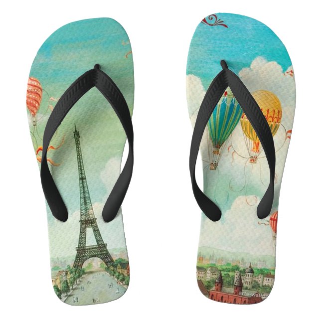 PixDezines Vintage Ballons/Eiffel/Paris Flip Flops (Fußbett)