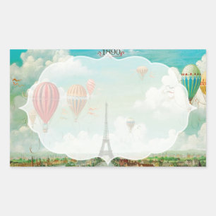 PixDezines Vintage Ballons/Eiffel/Paris Rechteckiger Aufkleber