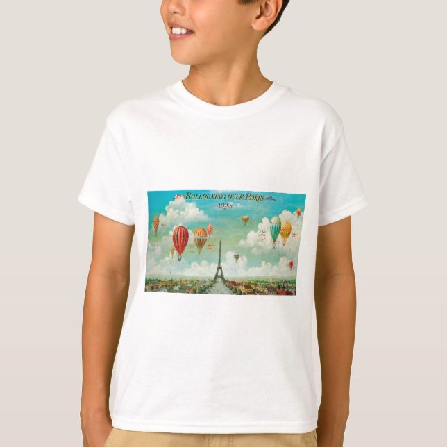 PixDezines Vintage Ballons/Eiffel/Paris T-Shirt (Vorderseite)