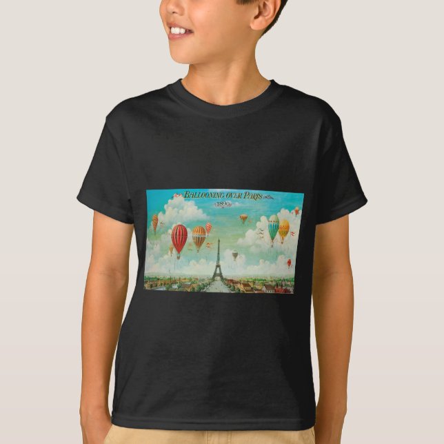 PixDezines Vintage Ballons/Eiffel/Paris T-Shirt (Vorderseite)