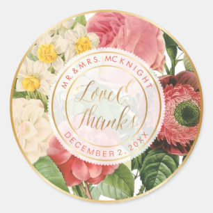 PixDezines VINTAGE BLUMENSTRÄUSSE/LIEBE & DANK Runder Aufkleber