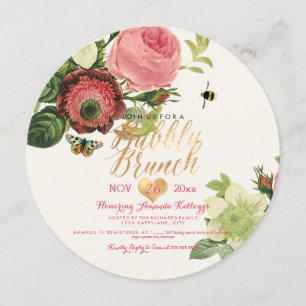 PixDezines Vintage Botanischer Brunch+Bubbly Einladung