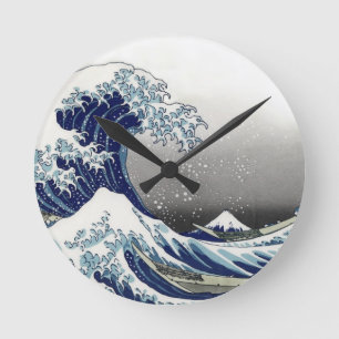 PixDezines Vintage, Great Wave, Hokusai 葛飾北斎の神奈川沖浪 Runde Wanduhr
