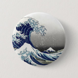 PixDezines Vintage, Große Welle, Hokusai 葛飾北斎の神奈川沖 Button