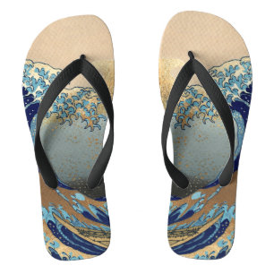 PixDezines Vintage, Große Welle, Hokusai 葛飾北斎の神奈川沖 Flip Flops