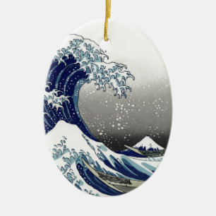 PixDezines Vintage, Große Welle, Hokusai 葛飾北斎の神奈川沖 Keramik Ornament