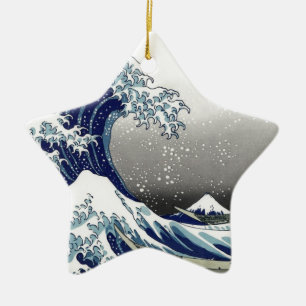 PixDezines Vintage, Große Welle, Hokusai 葛飾北斎の神奈川沖 Keramikornament
