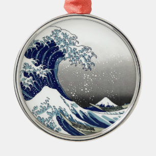 PixDezines Vintage, Große Welle, Hokusai 葛飾北斎の神奈川沖 Ornament Aus Metall