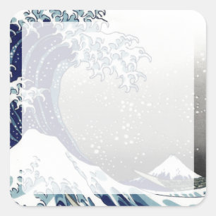 PixDezines Vintage, Große Welle, Hokusai 葛飾北斎の神奈川沖 Quadratischer Aufkleber