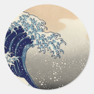 PixDezines Vintage, Große Welle, Hokusai 葛飾北斎の神奈川沖 Runder Aufkleber