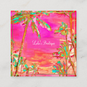 PixDezines Vintage Hawaiian Strand/Rosa/Türkis Quadratische Visitenkarte