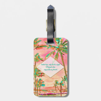 PixDezines vintage hawaiianische Strandszene/Rosa Gepäckanhänger