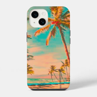 PixDezines Vintage Hawaiianische Strandszene/teal iPhone 14 Hülle