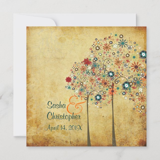 PixDezines Vintage Herbstblüten Einladung (Vorderseite)