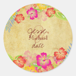 PixDezines Vintage Hibiskus Lei Runder Aufkleber
