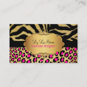 PixDezines VINTAGE LEOPARD+ZEBRA+FAUX+GOLD+LABEL Visitenkarte