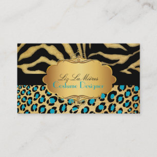 PixDezines VINTAGE LEOPARD+ZEBRA+FAUX+GOLD+LABEL Visitenkarte