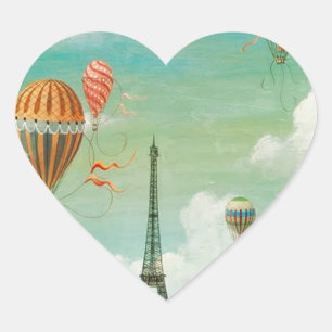 PixDezines Vintage-Luftballons/Eiffelturm/Paris Herz-Aufkleber