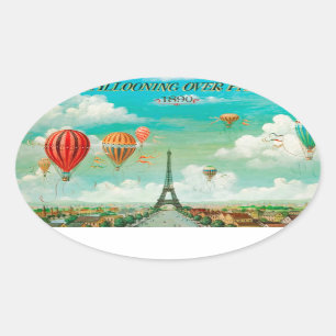 PixDezines Vintage-Luftballons/Eiffelturm/Paris Ovaler Aufkleber