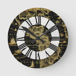 PixDezines vintage nautical map Runde Wanduhr