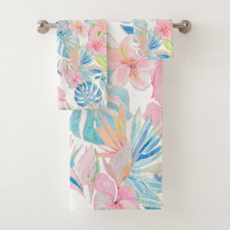 PixDezines Vintage Pastell H2 Hawaii Blumen Blattw Badhandtuch Set