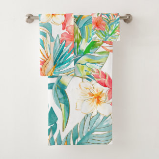 PixDezines Vintage Pastell H2 Hawaii Blumenmuster Badhandtuch Set