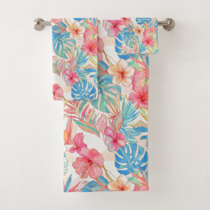 PixDezines Vintage Pastell H2 Hawaii Blumenmuster Badhandtuch Set