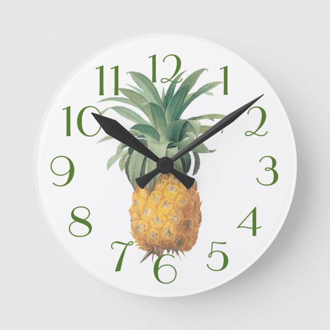 PixDezines Vintage Pineapple/DIY Color/Font Runde Wanduhr (Vorderseite)