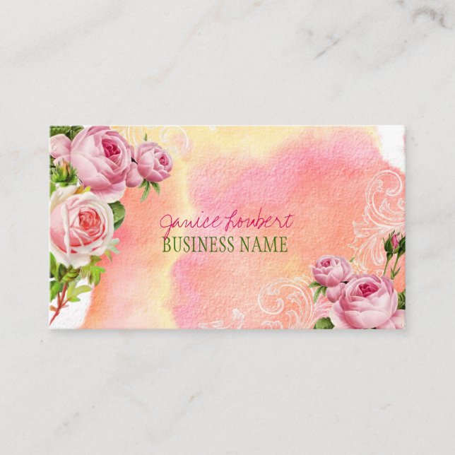 PixDezines Vintage Rose/Aquarell Visitenkarte (Vorderseite)