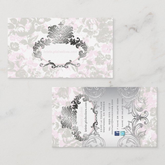 PixDezines Vintage Rose Blassrosa+Grau Visitenkarte (Vorne/Hinten)
